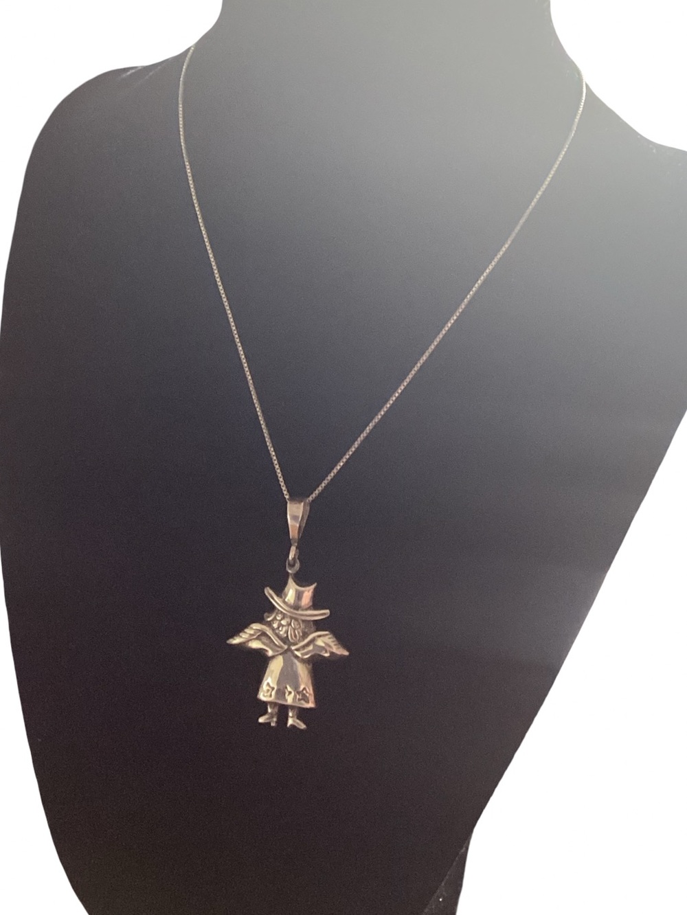🚨 Vintage Sterling Silver Cowgirl Angel Pendant Necklace Italy 925